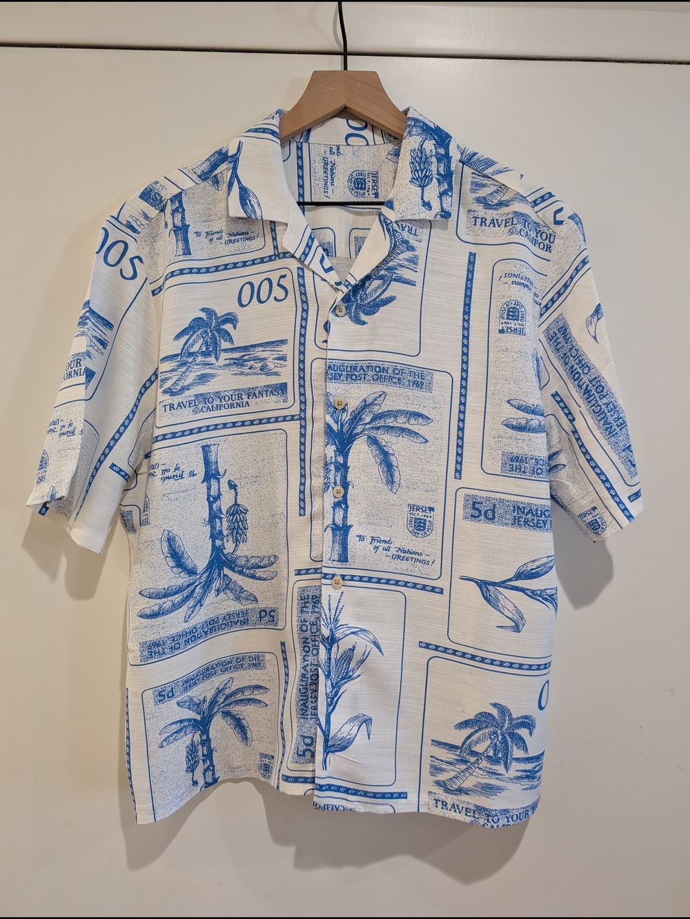 Men's Short-Sleeve Hawaiian Print Shirt - Blue White